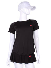 Load image into Gallery viewer, Tie Back Tee Short Sleeve Black - I LOVE MY DOUBLES PARTNER!!!
