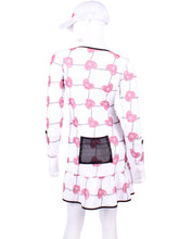 Load image into Gallery viewer, LS Vee Monroe Raspberry Red Hearts &amp; Net. The Monroe Dress offers a little more coverage around the chest and the arms, but delicately shows your feminine curves. Our dress is fitted, and flares out at the skirt. It is perfect for tennis, running and golf, and of course, a trip to your after-court party with your friends. It was designed for confident women like you! 

