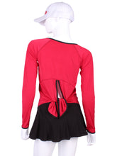 Load image into Gallery viewer, Tie Back Tee Long Sleeve Red - I LOVE MY DOUBLES PARTNER!!!
