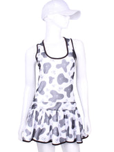 Load image into Gallery viewer, Tennis Dress Cow Print Black and White Court to Cocktails Tennis Dress Beverly Hills, CA 90210 Love Love Tennis Luxury Boutique and Pro Shop for Tennis Outfits for Women
