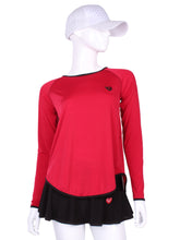 Load image into Gallery viewer, Tie Back Tee Long Sleeve Red - I LOVE MY DOUBLES PARTNER!!!
