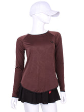 Load image into Gallery viewer, Tie Back Tee Long Sleeve Brown - I LOVE MY DOUBLES PARTNER!!!

