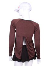 Load image into Gallery viewer, Tie Back Tee Long Sleeve Brown - I LOVE MY DOUBLES PARTNER!!!
