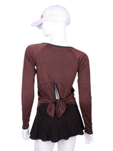 Load image into Gallery viewer, Tie Back Tee Long Sleeve Brown - I LOVE MY DOUBLES PARTNER!!!
