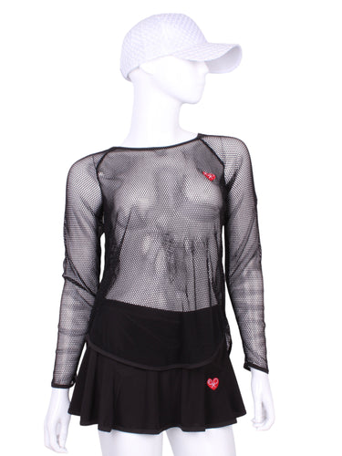 Tie Back Tee Long Sleeve Black Fishnet - I LOVE MY DOUBLES PARTNER!!!