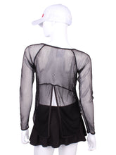 Load image into Gallery viewer, Tie Back Tee Long Sleeve Black Fishnet - I LOVE MY DOUBLES PARTNER!!!
