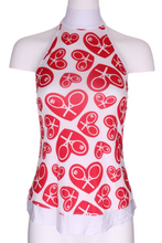 Load image into Gallery viewer, Random Heart on White Halter Top - I LOVE MY DOUBLES PARTNER!!!
