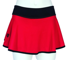 Load image into Gallery viewer, Bright Red + Black Limited LOVE “O” Skirt - I LOVE MY DOUBLES PARTNER!!!
