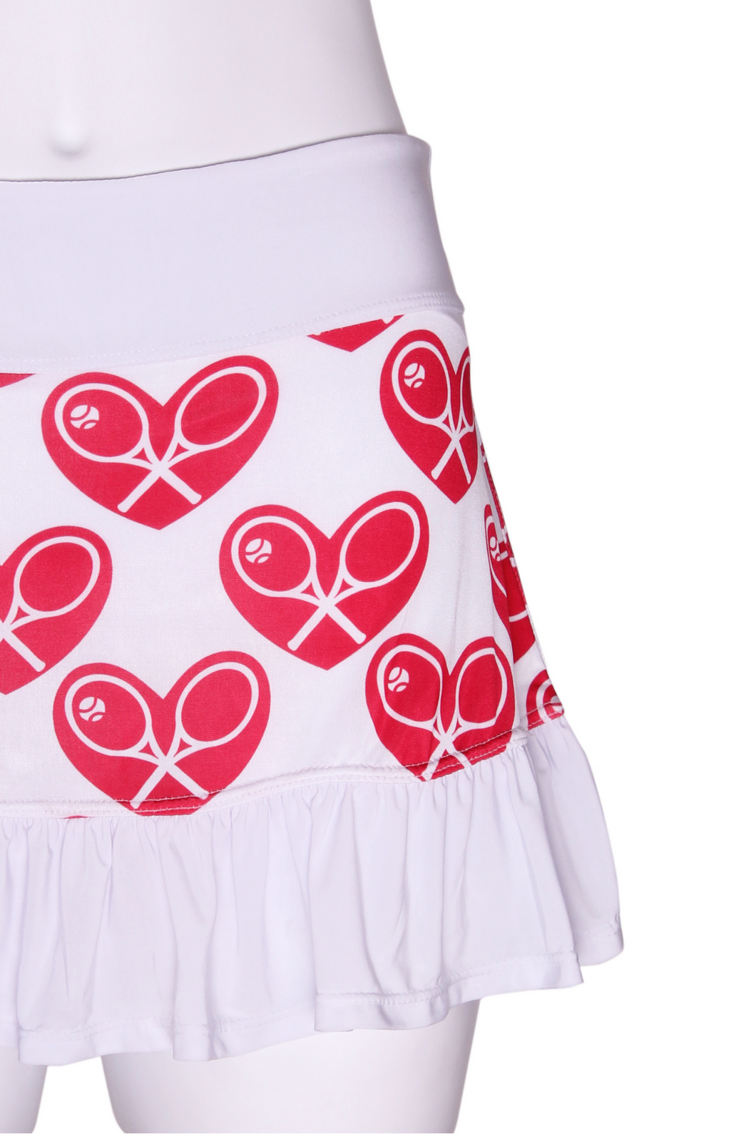 Ruffle Tennis Skirt Mid Heart on White - I LOVE MY DOUBLES PARTNER!!!
