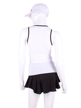 Load image into Gallery viewer, White Straight Back Vee Tank The simply elegant Vee Tank has a little vee in the front and a straight back.  Designed by a tennis player for comfort AND luxury - the pattern is made for a real woman’s body with curves and all!  The fabric is stretchy and soft.  As with all of our apparel - it’s designed and hand made in Downtown Los Angeles - from silky imported fabric.
