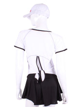 Load image into Gallery viewer, Tie Back Tee Short Sleeve White. This is our limited edition Tie Back Short Sleeve Top in gorgeous White Color.  This piece has a silky and soft fabric.   We make these in very small quantities - by design.  Unique.  Luxurious.  Comfortable.  Cool.  Fun.
