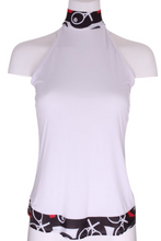 Load image into Gallery viewer, White Halter Top + Black Red White Heart Trim - I LOVE MY DOUBLES PARTNER!!!
