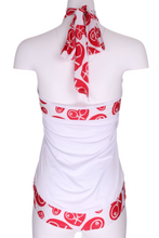 Load image into Gallery viewer, White Halter Top + Red White Heart Trim - I LOVE MY DOUBLES PARTNER!!!
