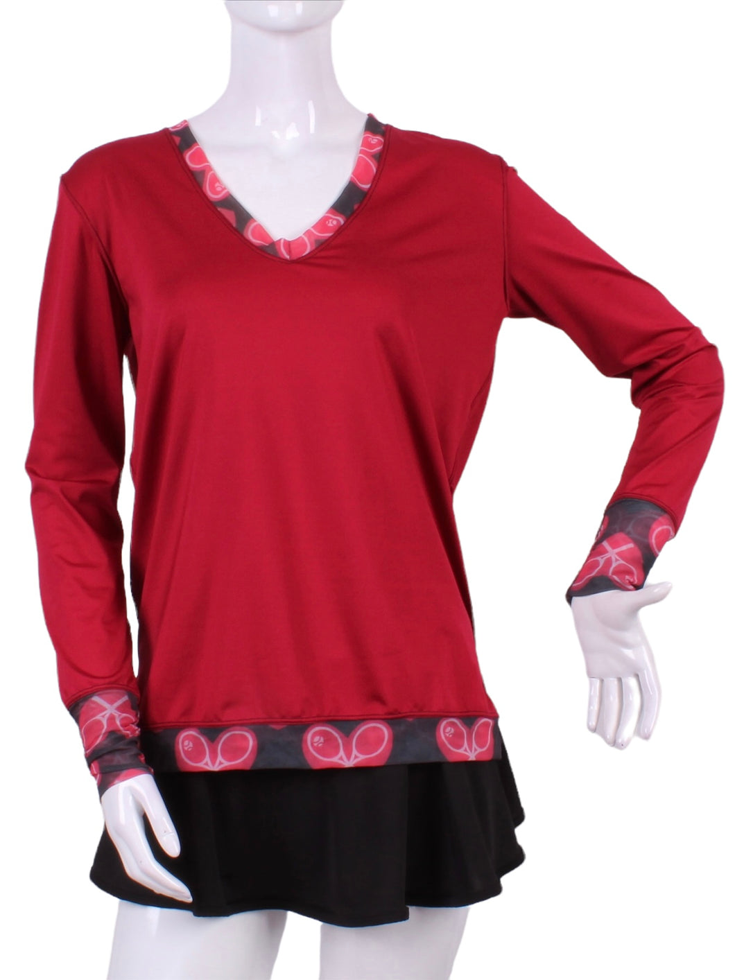 Raspberry Red Long Sleeve Very Vee + Heart Mesh - I LOVE MY DOUBLES PARTNER!!!