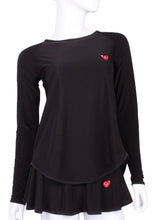 Load image into Gallery viewer, Tie Back Tee Long Sleeve Black - I LOVE MY DOUBLES PARTNER!!!
