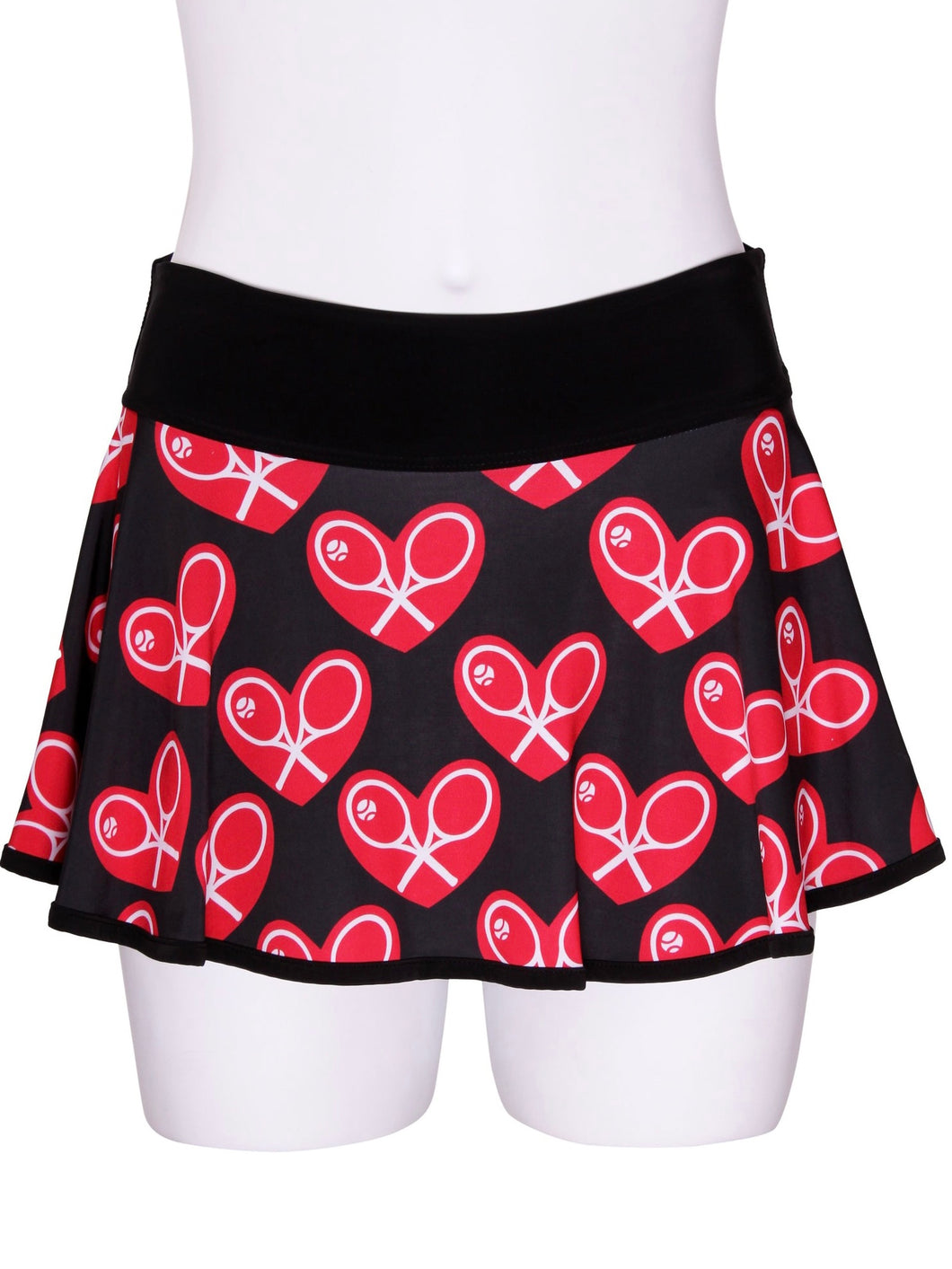 Mid Size Heart LOVE “O” Tennis Skirt on Black - I LOVE MY DOUBLES PARTNER!!!