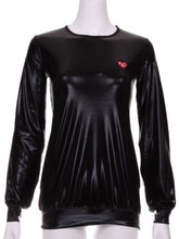 Load image into Gallery viewer, Shiny Black Long Sleeve Warm Up Top - I LOVE MY DOUBLES PARTNER!!!
