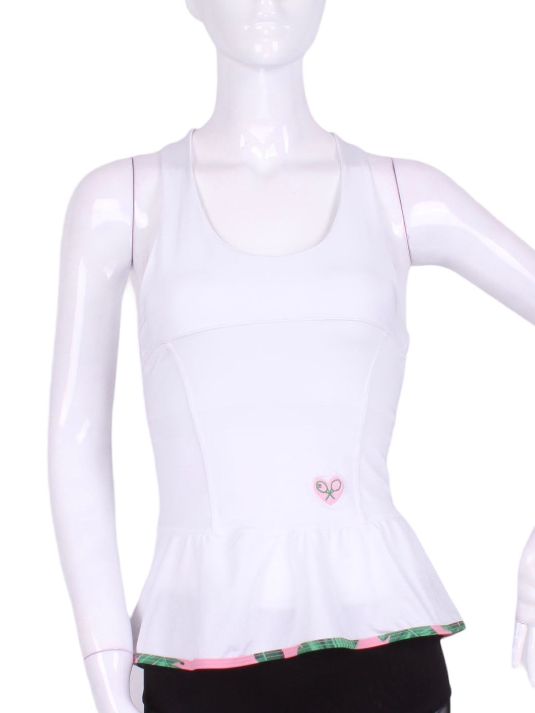 White Ruffle Tank Tennis Top with Pink and Green Trim - I LOVE MY DOUBLES PARTNER!!!