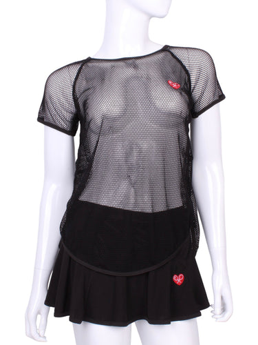 Tie Back Tee Short Sleeve Black Fishnet - I LOVE MY DOUBLES PARTNER!!!