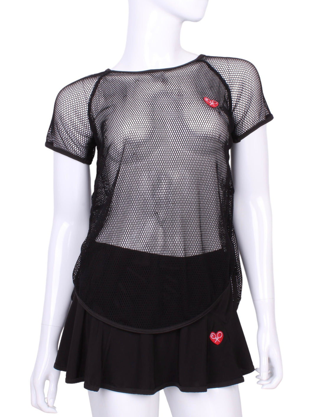 Tie Back Tee Short Sleeve Black Fishnet - I LOVE MY DOUBLES PARTNER!!!