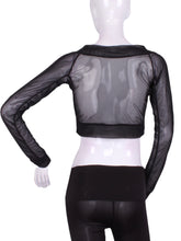 Load image into Gallery viewer, Black Mesh Vee Crop Top - I LOVE MY DOUBLES PARTNER!!!
