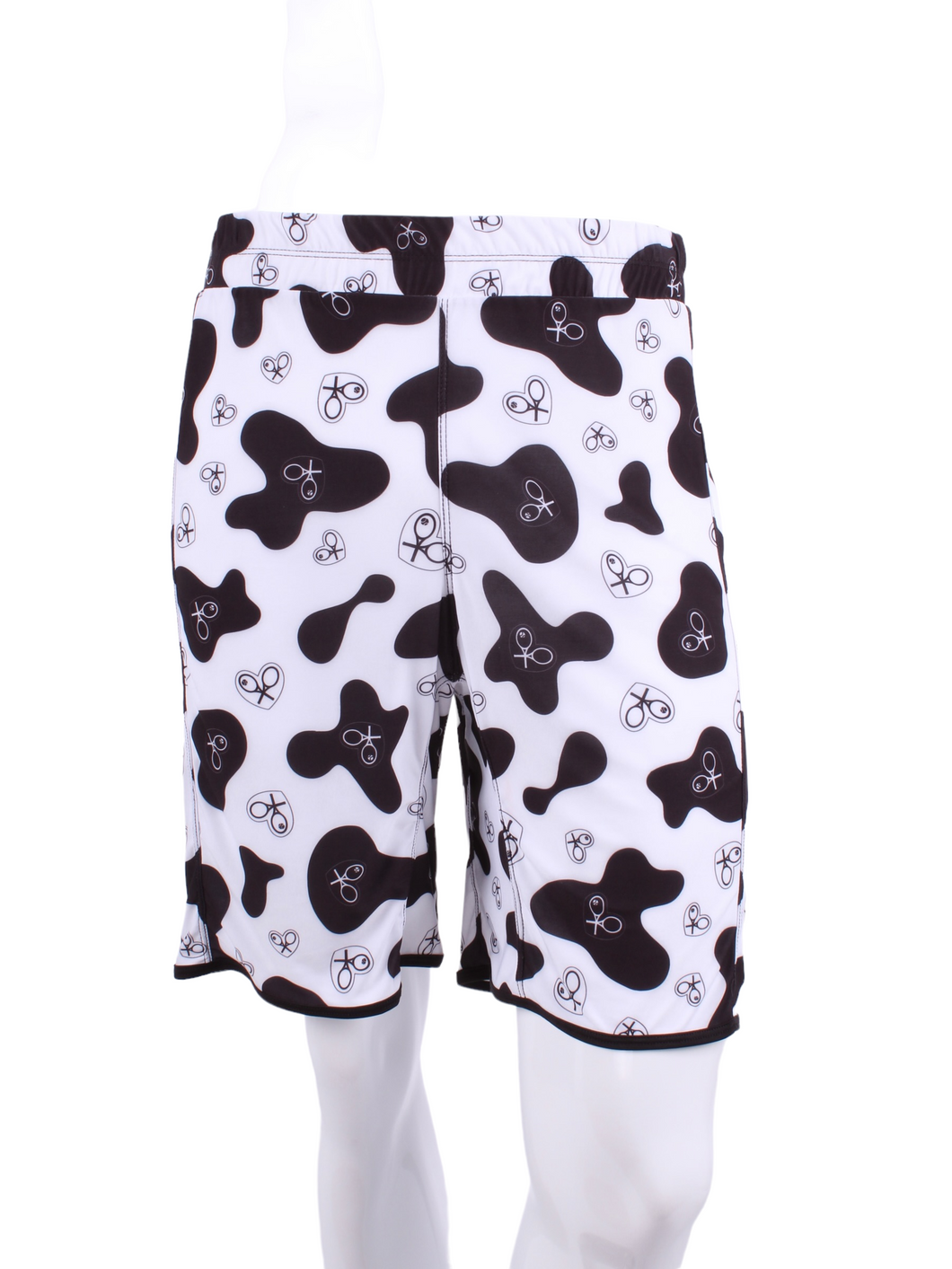 This is our limited edition Short Men’s Shorts in Cow Print.  This piece has a silky and soft fabric.   We make these in very small quantities - by design.  Unique.  Luxurious.  Comfortable.  Cool.  Fun.