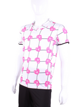 Load image into Gallery viewer, This is our limited edition Men’s Polo with Pink Hearts and Net.   This piece has a silky and soft fabric.   We make these in very small quantities - by design.  Unique.  Luxurious.  Comfortable.  Cool.  Fun.
