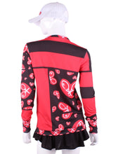 Load image into Gallery viewer, Thicker Mondrian Long Sleeve Very Vee Tee. It’s called the Long Sleeve Very Vee Tee - because as you can see - the Vee is - well you know - VERY VEE!  For the tennis lady who loves to leave her chest open - but cover her arms (and other bits) this top is seductive in a sweet way!  You feel nearly naked in it.  So go ahead - hit that ace!  Flattering and free - that’s what this top is.  The most preppy of my tops - looks just as good tied around the shoulders as it does on.
