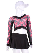 Load image into Gallery viewer, Limited Red Heart Mesh Vee Crop Top with Black Mesh
