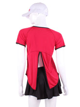 Load image into Gallery viewer, Tie Back Tee Short Sleeve Red. This is our limited edition Tie Back Short Sleeve Top in gorgeous Red Color.  This piece has a silky and soft fabric.   We make these in very small quantities - by design.  Unique.  Luxurious.  Comfortable.  Cool.  Fun.
