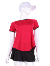 Load image into Gallery viewer, Tie Back Tee Short Sleeve Red. This is our limited edition Tie Back Short Sleeve Top in gorgeous Red Color.  This piece has a silky and soft fabric.   We make these in very small quantities - by design.  Unique.  Luxurious.  Comfortable.  Cool.  Fun.
