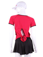 Load image into Gallery viewer, Tie Back Tee Short Sleeve Red. This is our limited edition Tie Back Short Sleeve Top in gorgeous Red Color.  This piece has a silky and soft fabric.   We make these in very small quantities - by design.  Unique.  Luxurious.  Comfortable.  Cool.  Fun.
